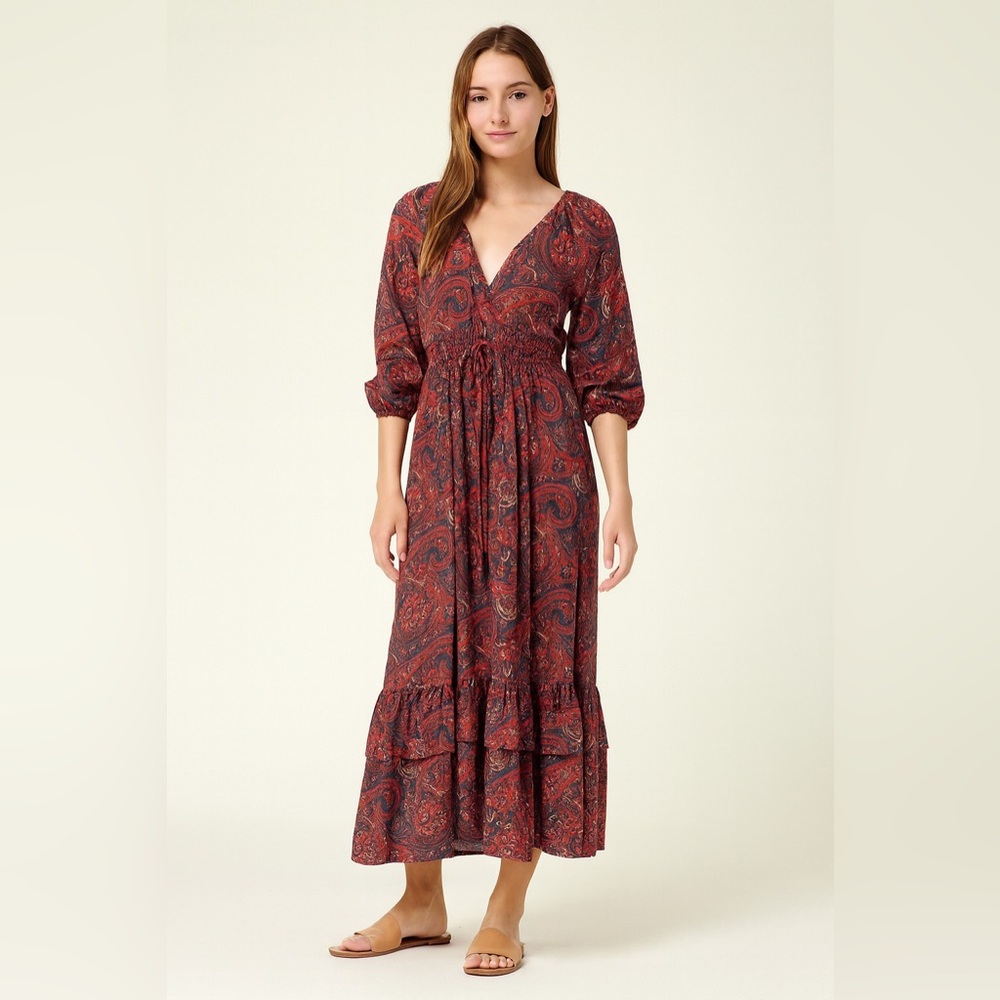 Anthropologie x Boemo Red Paisley Tiered Maxi Dress Sz. M